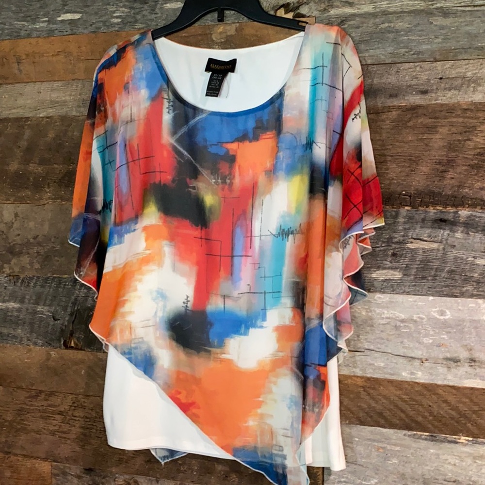 Multicolor blouse with built-in  rayon, over the hip, Sleeveless undershirt.